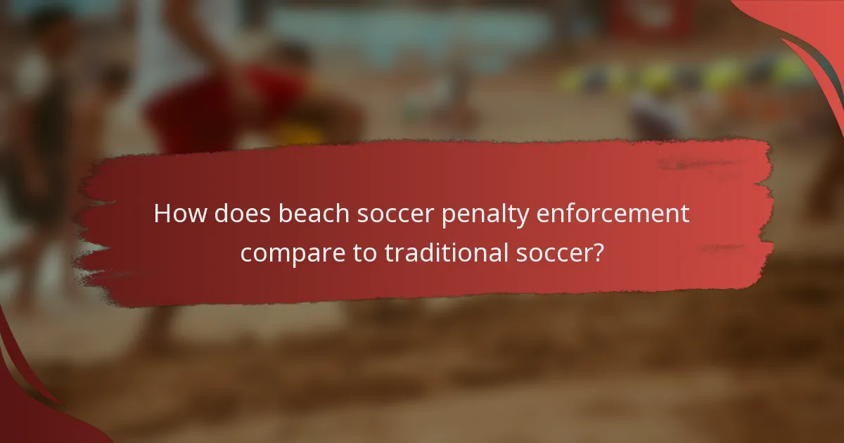 How does beach soccer penalty enforcement compare to traditional soccer?